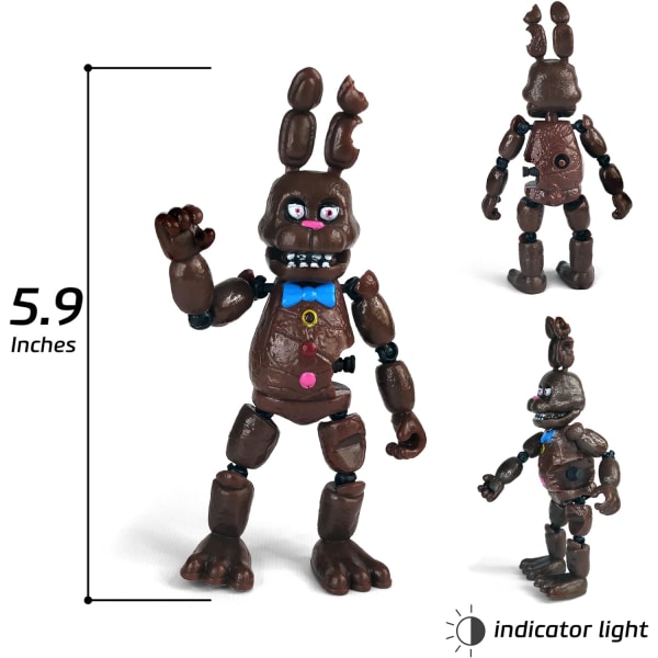 Five Nights at Freddy's -toimintahahmojen sarja, 6 kpl [Rockstar & Chocolate Freddy, Bonnie, Chica, Easter, Freddy Frostbear]