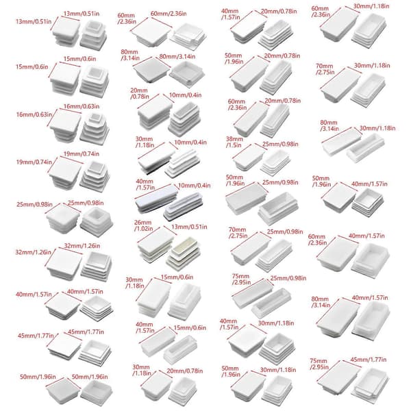 Firkantet plastprop til rør, endekappe til rør, hegnspæl, møbelfod, justerbar møtrikprop 20x60mm 20x60mm