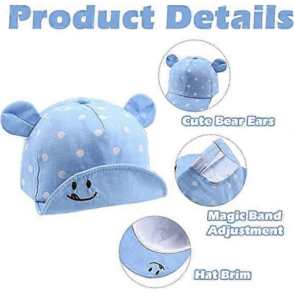 Polka Cotton Babykeps Solhatt Justerbar Kep Vår Sommar Höst 6 till 24 Månader Blå blue