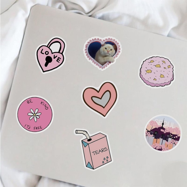 50 st Kawaii Pink Stickers - Söta estetiska vackra VSCO Grils Preppy Stickers för vattenflaska, bärbar dator, bagage, dator