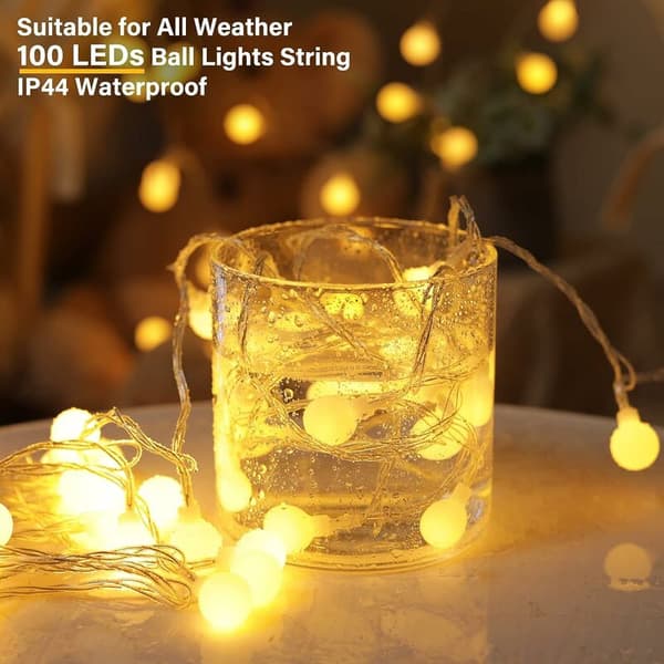Globe String Lights, 10 Meter 100 LED String Lights with Plug, 8 Modes with Remote Control, Warm White Mini Lights