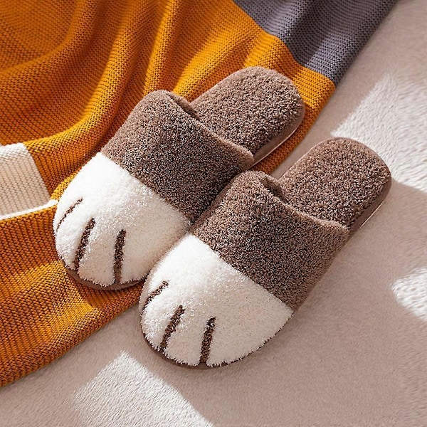 Talviset muhkeat tossut naisille, lämpimät söpöt kissantassu-design-tossut sisätiloihin makuuhuoneeseen Brown 36-37 (22.5-23cm)