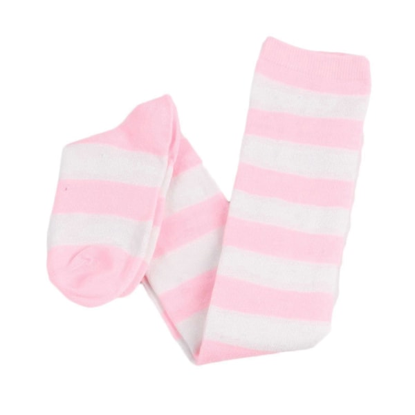 Sinknap Strumpor Färgblock Randiga Kvinnor Över Knä Lårhöga Strumpor Till Jul Rosa vit bred rand
