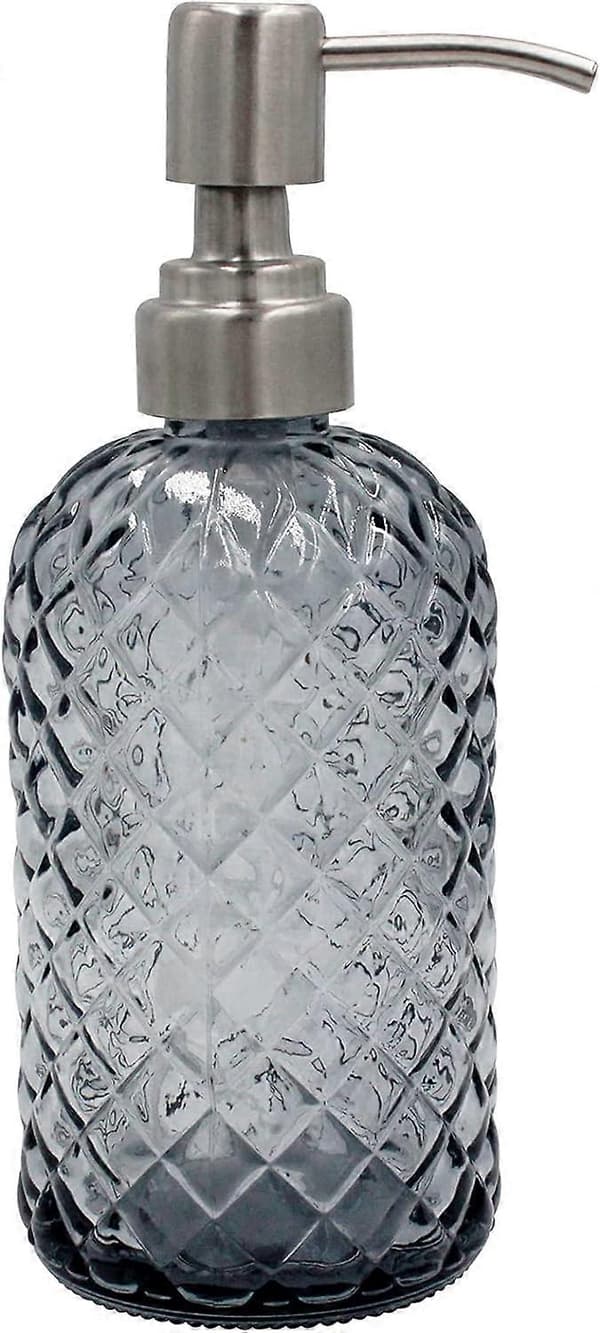 Såpedispenser med 304 rustfri pumpe i rustfritt stål, påfyllbar flytende glassåpedispenser for håndsåpe, såpe, lotion. (Grå)