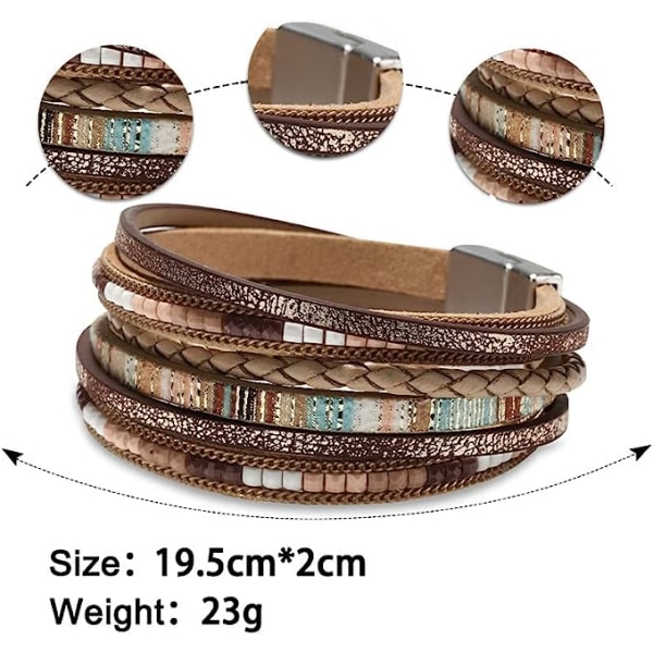 Läderomslagsarmband för kvinnor, Boho Leopard Multi-Layer Crystal Beads Manschettarmband Smycken