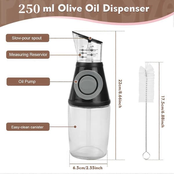 2X Oljedispenser med doseringspump och mätkopp 250ML med rengöringsborste