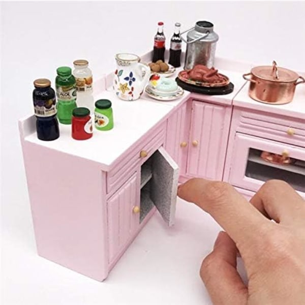 1:12 Dukkehus Miniature Møbler Køkken Træ Pink Kombinationsskab Vask Tællere 1/12 Skala Deluxe Træ Køkkensæt