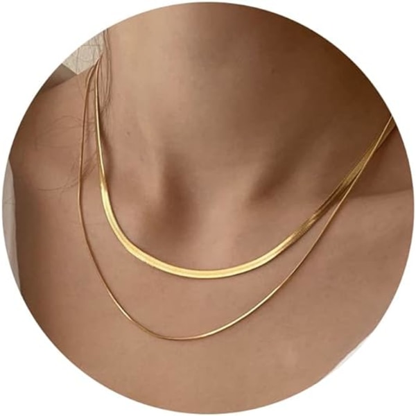 14K guld/silverpläterad ormkedja Halsband Fiskbenshalsband Guldchokerhalsband för kvinnor Tjejgåvor Smycken 1,5/3/5MM(W) 14"/16"(L)