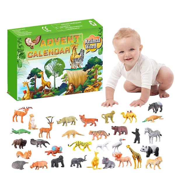Jule-adventskalender indeholder 24 gaver, søde PVC-dyrefigurer, hellig jule-nedtælling til børn