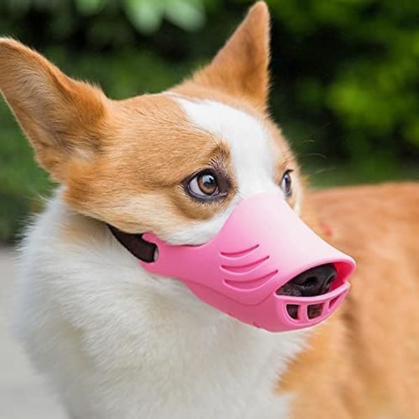 Munkorg för hund, mjukt cover av silikon med justerbar rem för små medelstora hundar, bäst för att förhindra skällande, bitande och tugga (rosa, S)