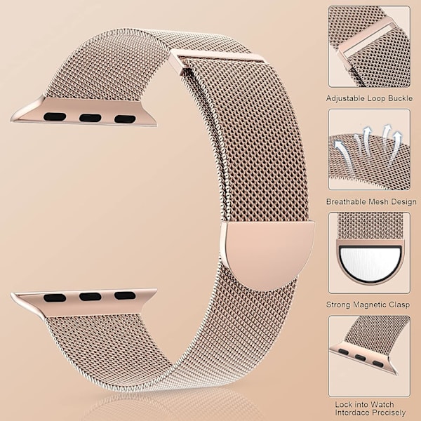 Kvinnor och män, rostfritt stål mesh loop magnetiskt spänne ersättning för iWatch band (45mm/44mm/42mm/49mm, regnbåge).