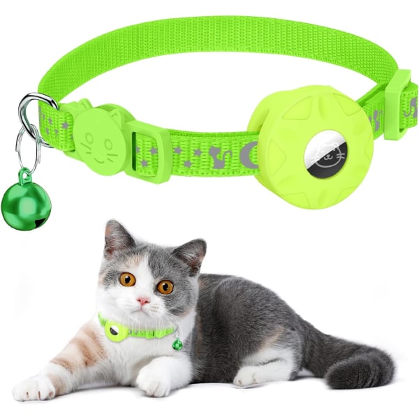 2 st AirTag katthalsband, reflekterande katthalsband med säkerhetsspänne, med vattentät AirTag hållare för kattunge och valp, justerbar 20-33cm (grön)