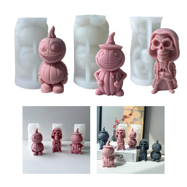 3D Græskar Harpiksform Halloween Kranie Lysforme DIY Håndværk Silikone Håndlavet Lysfremstillingsform Epoxy Støbeværktøj