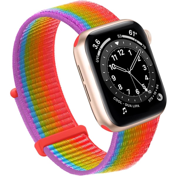 Kompatibel med Apple Watch-rem, Sport Nylon Loop-rem til kvinder og mænd til iWatch Series Ultra 8 7 6 5 4 3 2 1 SE (38/40/41mm, Regnbue)