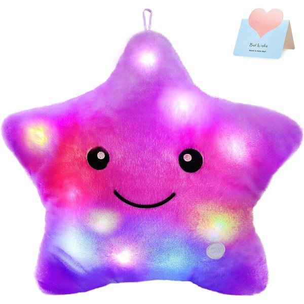 9'' LED Twinkle Star mjuk plyschkudde Leksaker Glödande fyllda stjärna Light up kudde plysch med färgglada nattljus Födelsedag för toddler (lila)