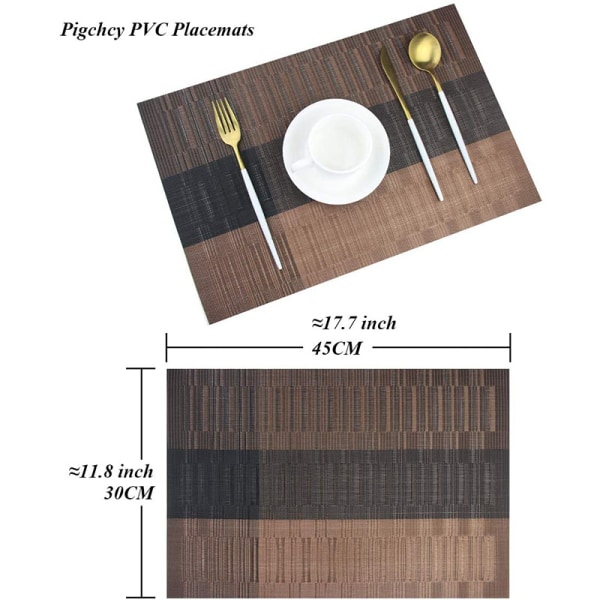 Sæt med 6 vaskbare PVC-pladeunderlag, skridsikre, varmebestandige, nemme at rengøre og opbevare, 45cmx30cm