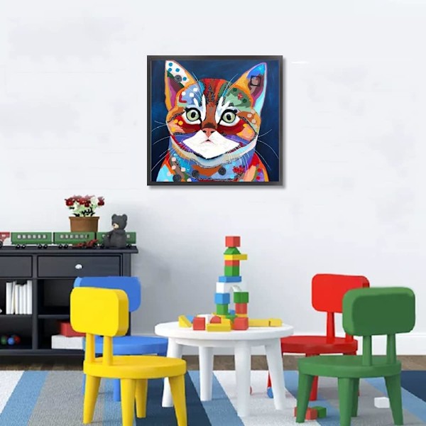Diamantmålning Katt Kits för Vuxna 5D Färgglada Djur Måla efter Dimond Fulla Runda Borrar Hantverk för Hemvägg Dekor Present 12x12