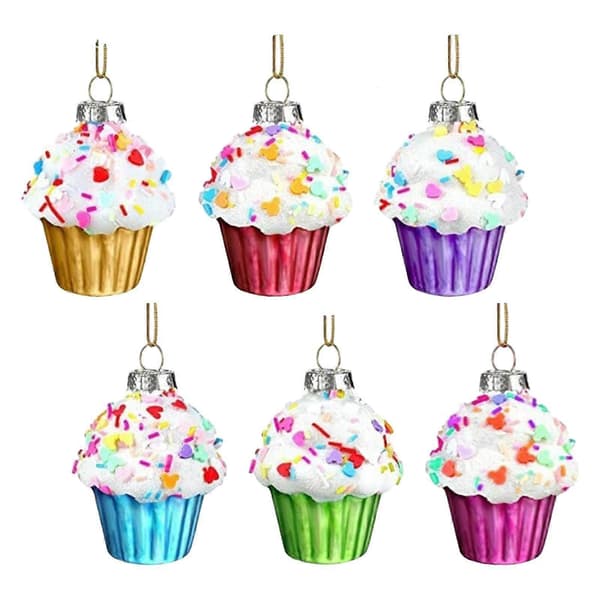 6x Cupcake julepynt juletræspynt glas julevedhæng