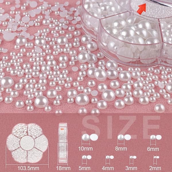 Flat Back Pearl Kit with Half-Round Back – 5600 White Pearls for DIY Manicure & Crafts