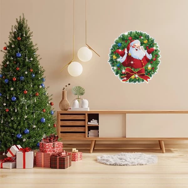 Julekrans 5D Diamantmaling Krystallkranssett Hjem Xmas DIY Kunstdekorasjon