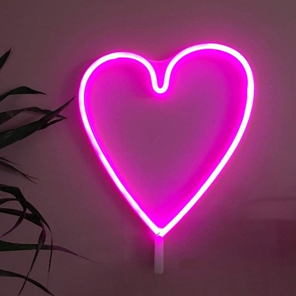 Rosa neon nattljus neonljus USB och batteridrivet hjärta neonskylt Vägglampa Bästa presenten för bröllopsfest Holiday Party Home [Energiklass G]
