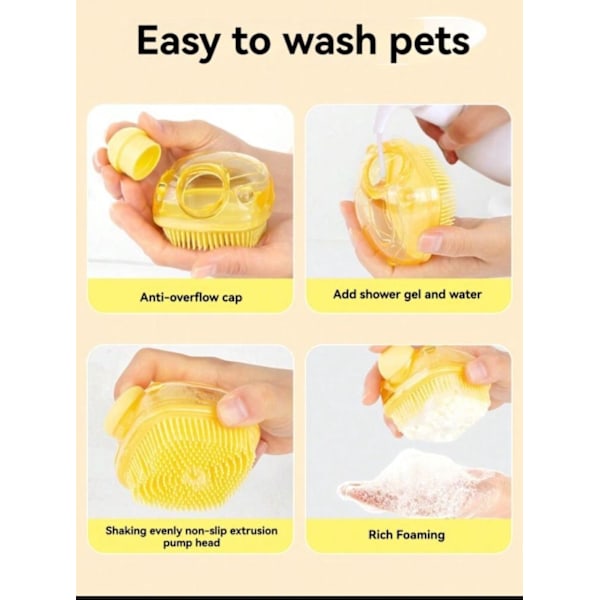 Kæledyrsbadebørste, bløde og skridsikre børstehår - fantastisk til hunde og katte, massage og rengøring af pels Lemon yellow