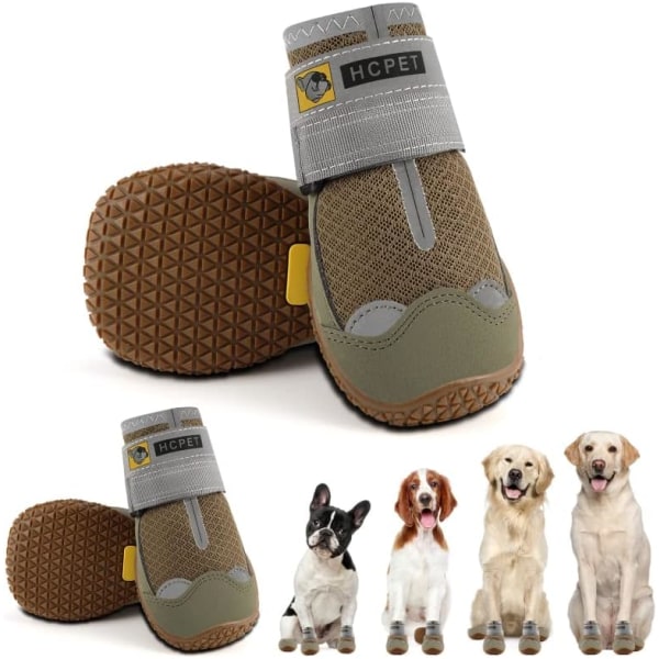 Hundeboots, pustende hundesko, sklisikre hundestøvler, potebeskyttelse for varm asfalt, vintersnø, fotturer med reflekterende stropper, 4 stk, størrelse 4