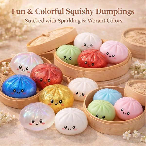Glitter Dumpling Squishy med eske, Dumplings Sensorisk Klemmeleke for Stresslindring Blue