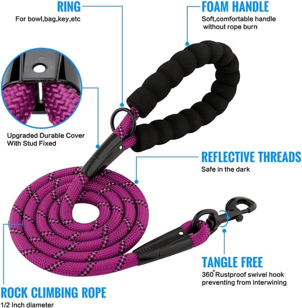 High-Performance Rope Dog Leash with Comfortable Padded Handle, Strong Reflective and Robust Dog Leash in 4/5/6 Feet for Small, Medium and