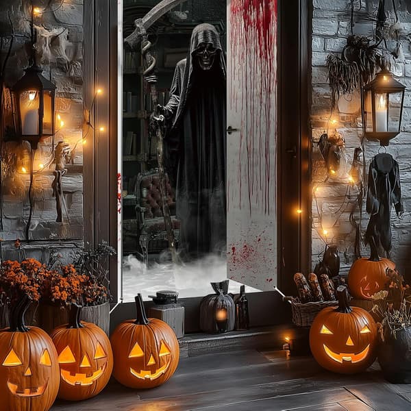 Halloween-oviverho 90x180 cm Pelätin Polyesteri Viikatemies