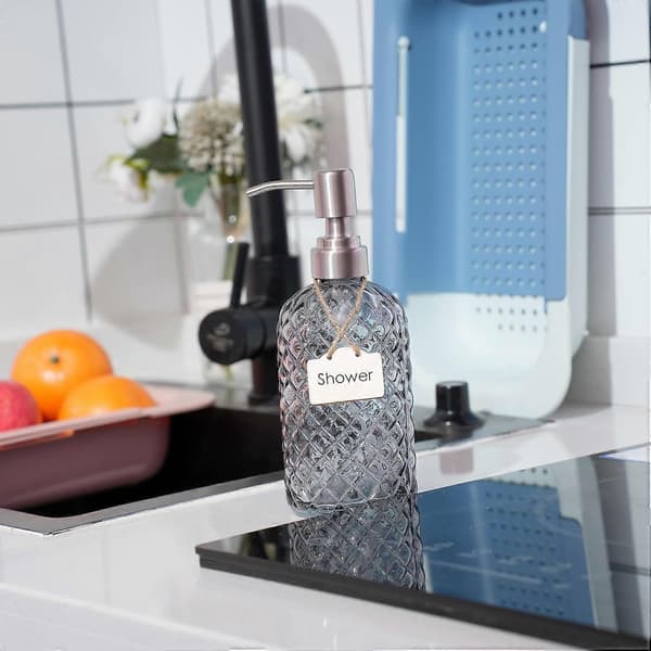 Sæbedispenser med 304 rustfri stål pumpe, genopfyldelig flydende glassæbedispenser til håndsæbe, sæbe, lotion. (Grå)