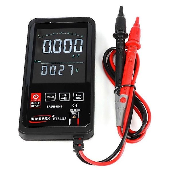 Portabel Intelligent Pekskärm Digital Multimeter True RMS DC AC Transistor Kondensator