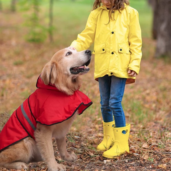 Reflekterande, justerbar regnkappa för husdjur, Regnrock för hund med huva Slicker Poncho för små till X-stora hundar och valpar-Röd L