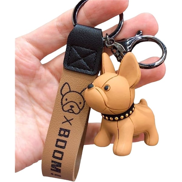 Söt fransk bulldogg nyckelring hänge tecknad skolväska handväska bil nyckelring hänge