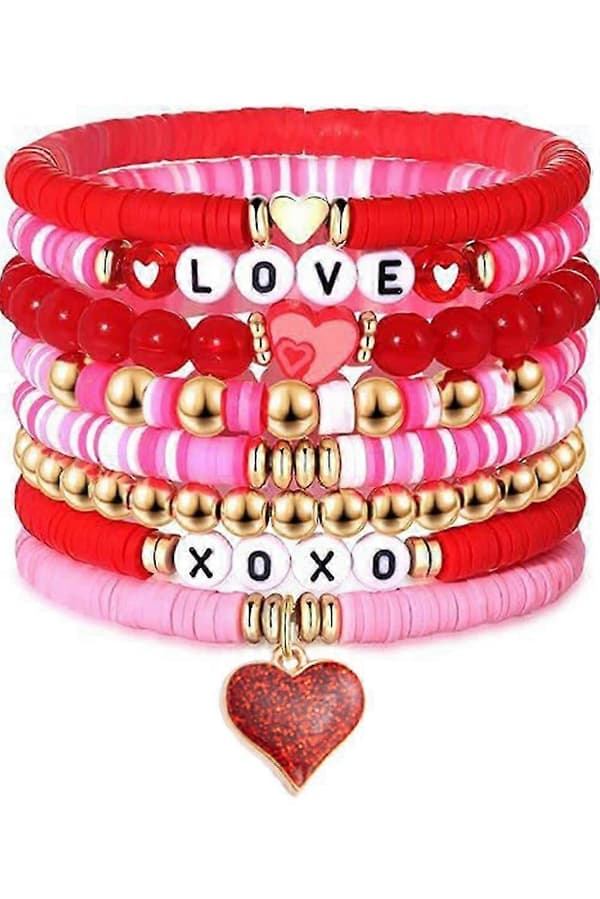 Dame Pink Valentines KÆRLIGHED XOXO Hjerteformet Perlearmbåndssæt