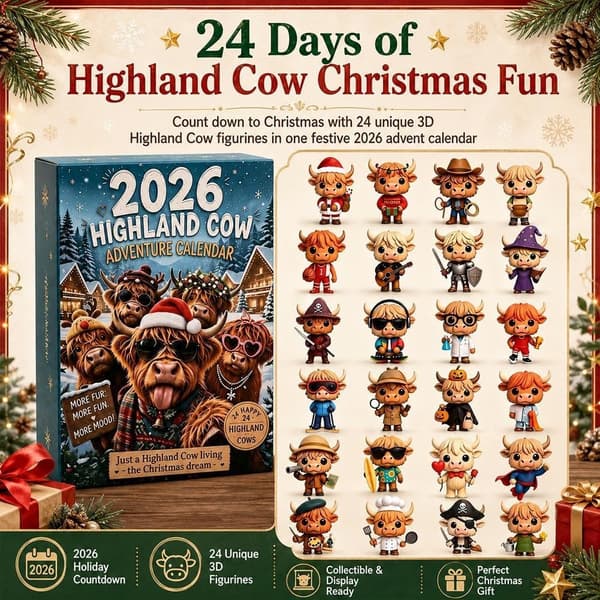2026 Jul Varme 3D Form Ko Figur Julekalender Highland Dekoration
