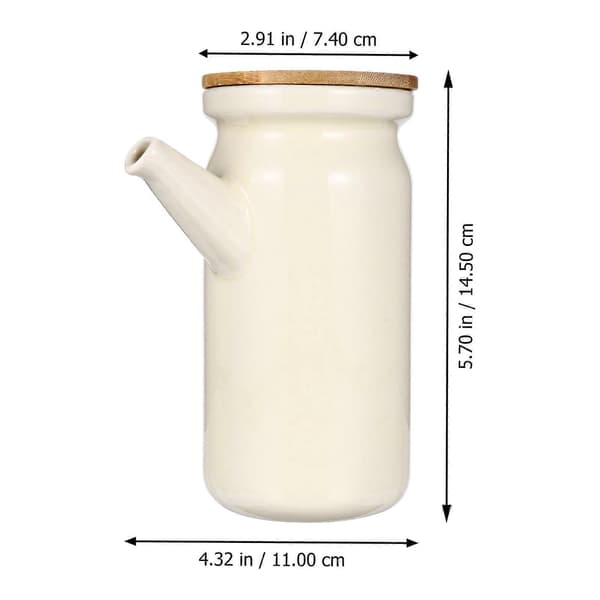 Keramisk oljedispenserflaska för hemmabruk köksredskap 7,4X14,5 cm vit trälock design oljeförvaring 1-pack