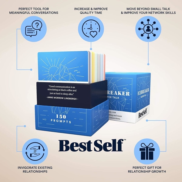 BestSelf Icebreaker Deeper Talk Deck - Konversationsstartkortpaket för att fördjupa vänskapsband med 150 frågor-B