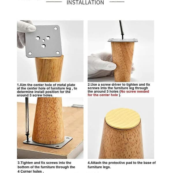 Træ 4 tommer møbelben sæt med 4 runde massive midtersofa fødder udskiftningsben til sofa kommode skab seng hjem DIY