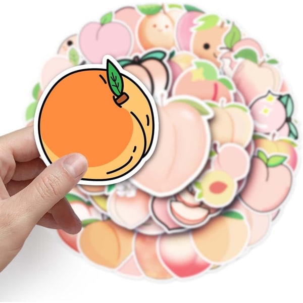 50 kpl Peach-tarroja vedenpitävät vinyylitarrat Söpöt hauskat tarrat kannettavalle tietokoneelle, tabletille, puhelimelle, Hydroflasksille, vesipullolle, pyörälle, matkatavaroille, tietokoneelle