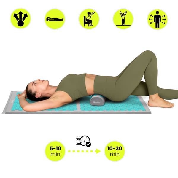 HyperMotion Acupressure Mat XL 130 cm with Pillow & Case, Grey/Mint