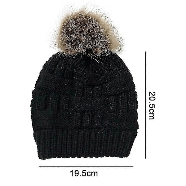 Damhatt för Alla Hjärtans Dag, Varm Stickad Ull, Tjock Hatt med Hästsvanshål, Beanie-Blandning, 1 St (Svart)