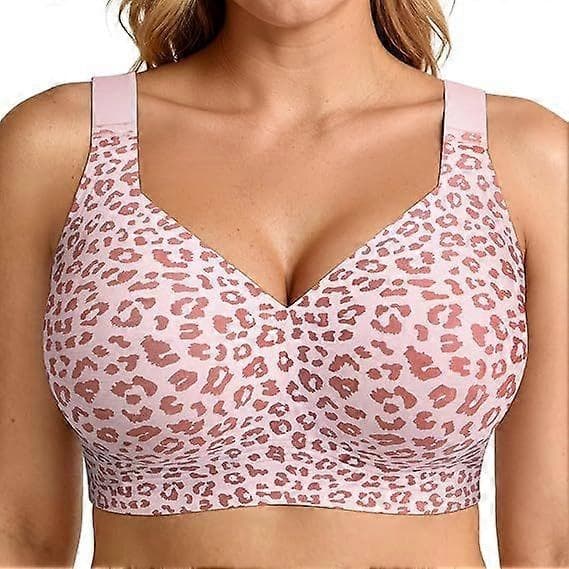 Leopard Print Seamless Bralette No Underwire Push Up Wireless Bra Seamless Lift Bras Full Coverage Bra Plus Size, S-4XL Pink
