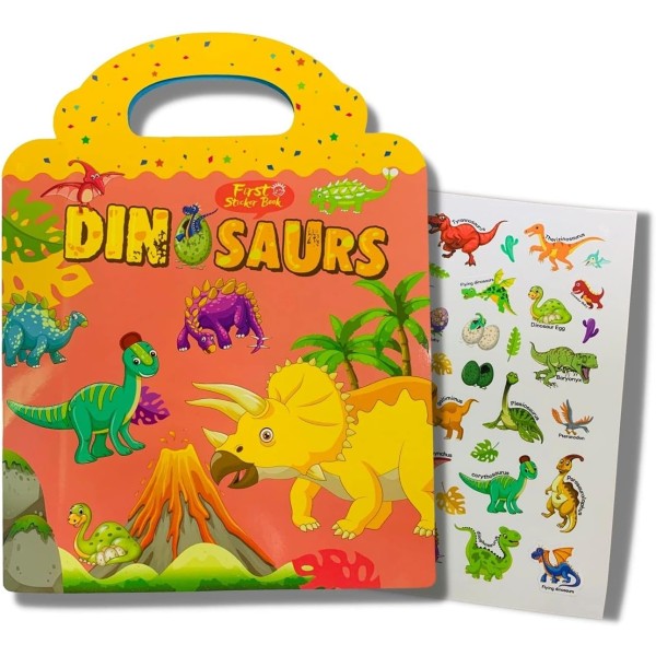 Återanvändbara klistermärken böcker, dinosaurier klistermärken leksaker för barn i åldrarna 2-5, hållbara och icke-häftande, fönsterklämmor för barn