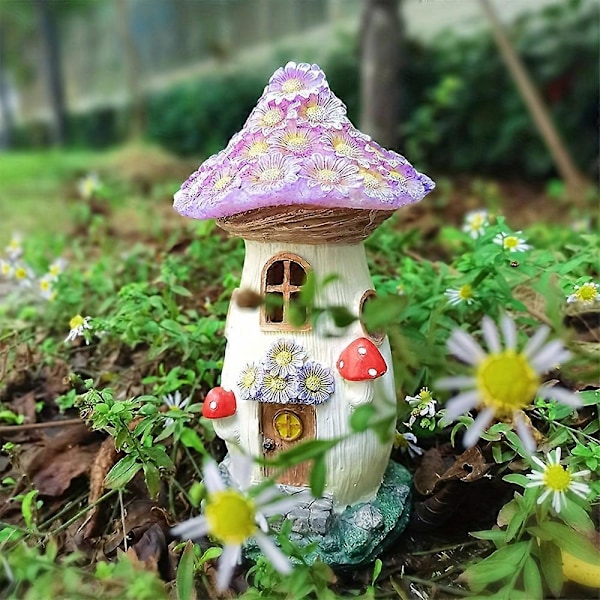 Svamp hus mikro landskab harpiks ornamenter have gårdhave håndværk dekoration solcellelamper Purple