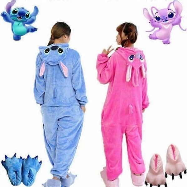 Barn Vuxen Rosa Blå Stitch Tecknad Djur Cosplay Kostym Sovkläder Ny