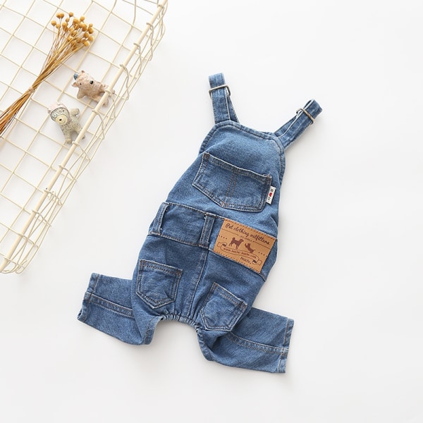 Hundskjortor Kläder Denimoveraller, Pet Jeans Onesies Kläder, Mode Bekväma blå byxor Kläder för hundar Katter Pojke Tjej (blå, stor)