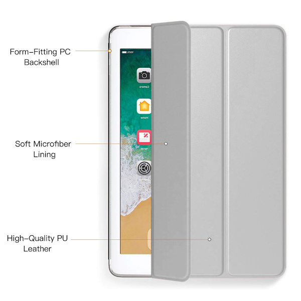 Fodral - Slim Lightweight Smart Case Stand Cover med genomskinlig frostad bakskydd med automatisk väckning/sömn-silver