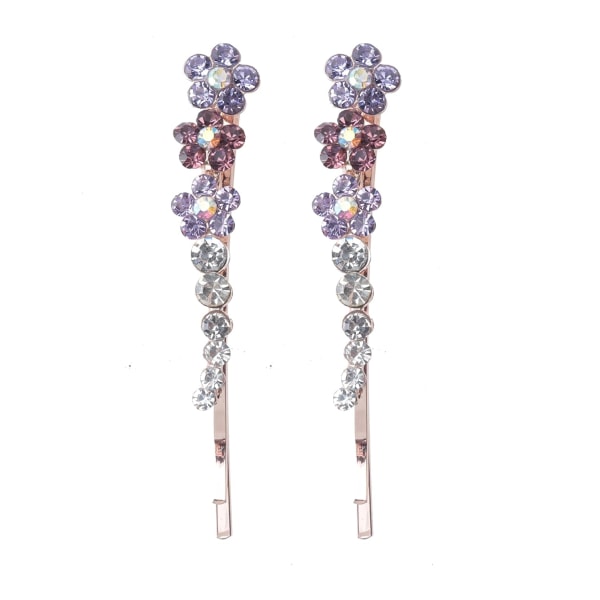 2 st Rhinestones Bobby Pin med liten blomma Kristall Metall Färgglada hårnålar för kvinnor tjejer fester (lila)