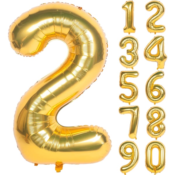 2PCS 40 Inch Gold Digit Helium Foil Birthday Party Balloons (Gold 2)